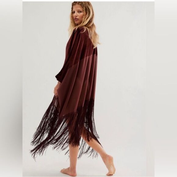 Free People Velvet Dreams Fringe brown Kimono OSFM - Picture 1 of 7